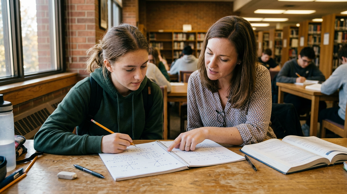 High school student and tutor working on a calculus problem together